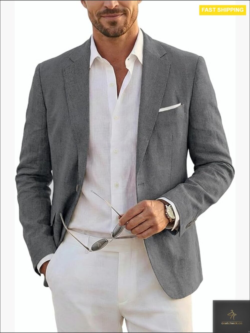 Linen Blend Blazer Slim Fit Sport Coat Casual Business Lightweight Modern